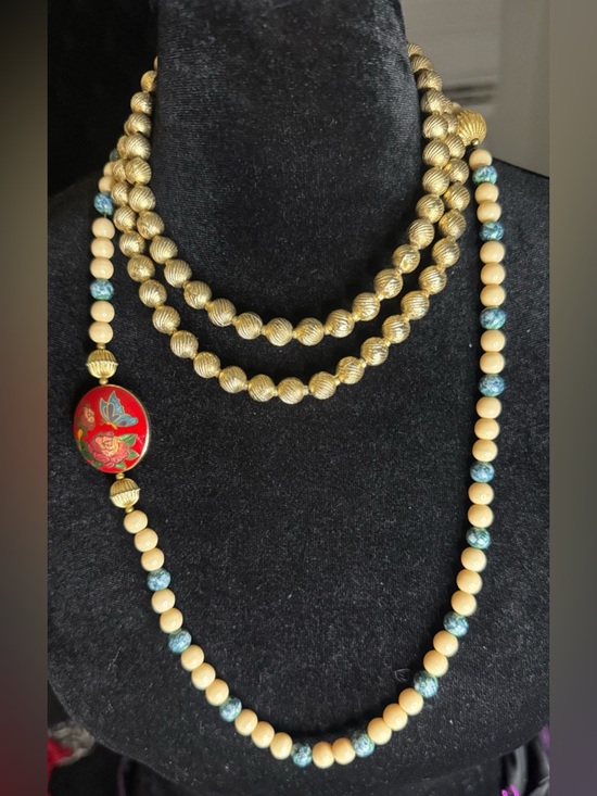 Vintage 70s 80s Cloisonné Statement Dyed Howlite and Resin 28